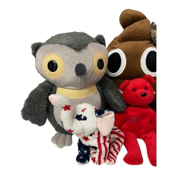 Plush Lot Stuffed Animals Owl Poop Frog Bear Bunny Elephant - Picture 2 of 14